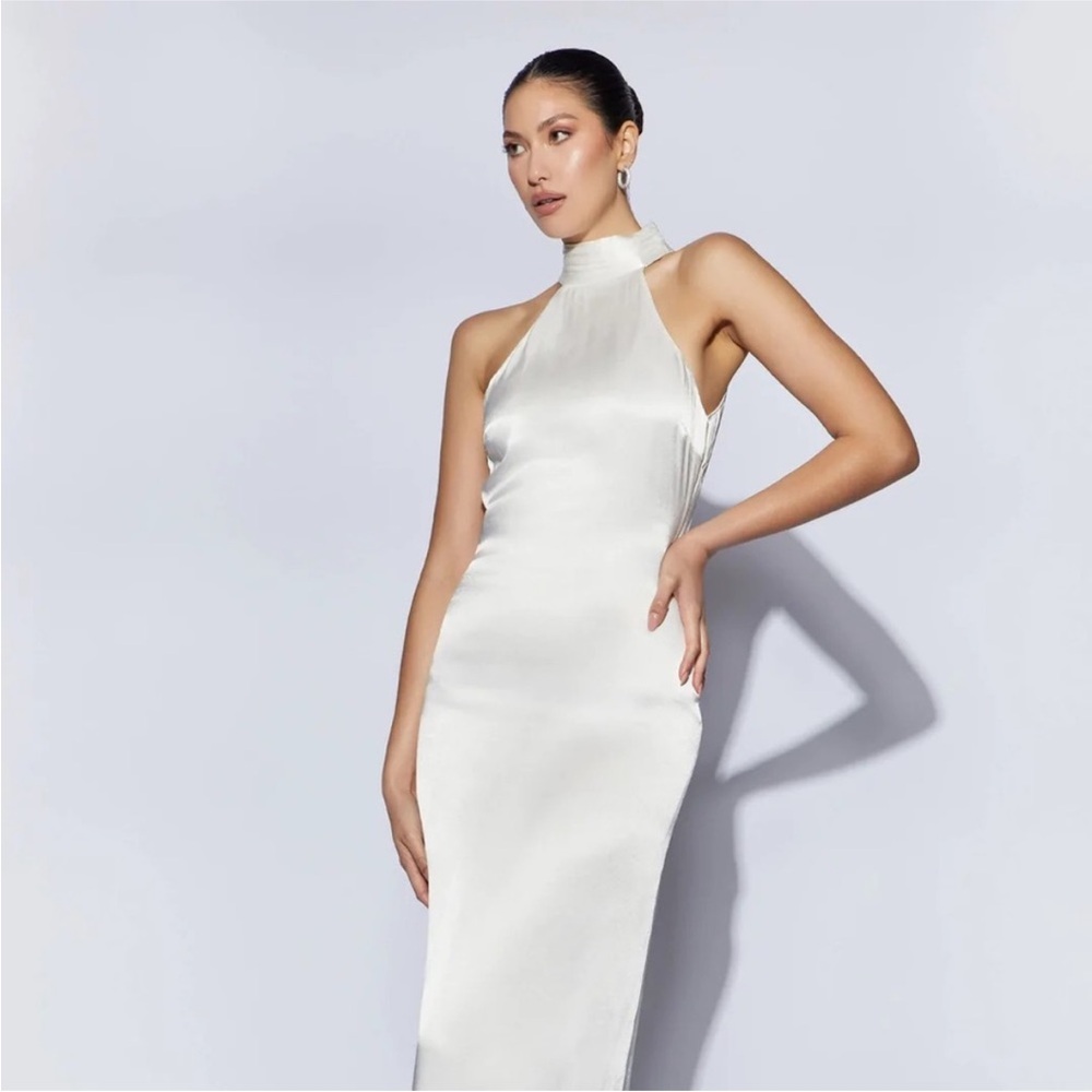 NWT Meshki New Claire Satin Drape Back Maxi Dress - White Bridal Bride Ivory XS